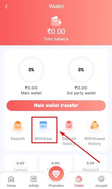 Click On Withdraw Option